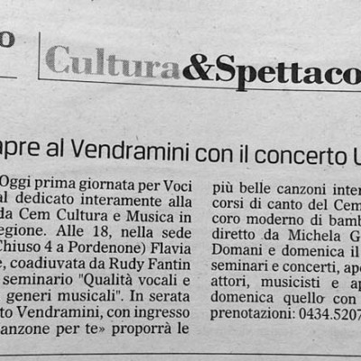 Articolo da Il Gazzettino su Voci in festival, Pordenone 21-22-23 marzo 2014